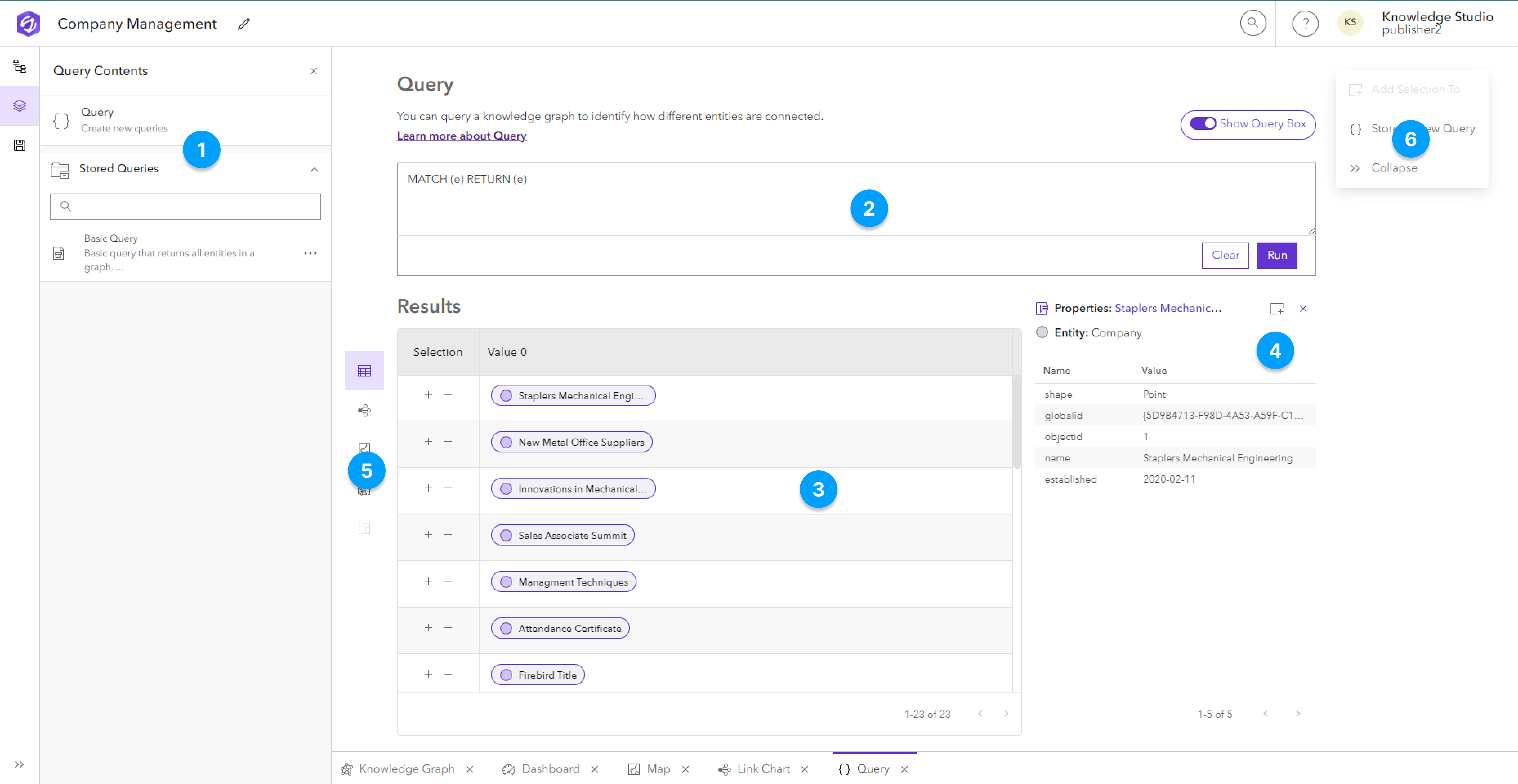 Diagram of the main areas of the query view.